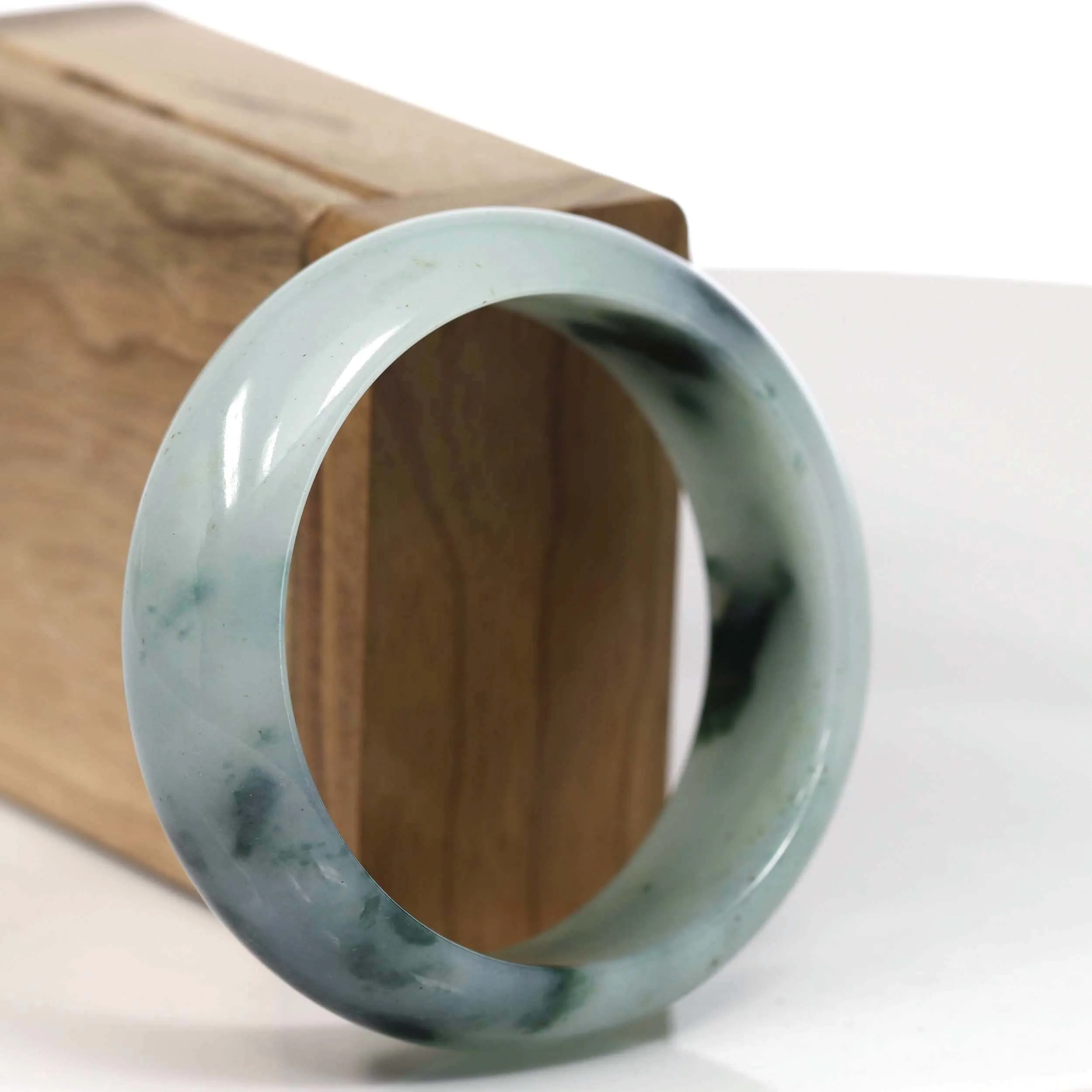 RealJade® Co. Natural Burmese Ice Blue-green Jadeite Jade Bangle Bracelet (56.13mm)#T148