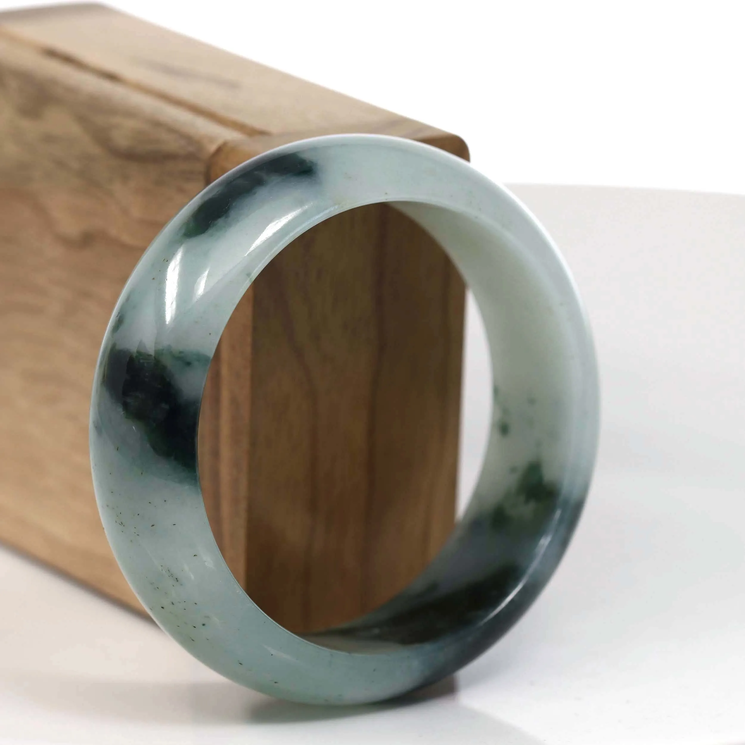 RealJade® Co. Natural Burmese Ice Blue-green Jadeite Jade Bangle Bracelet (56.13mm)#T148