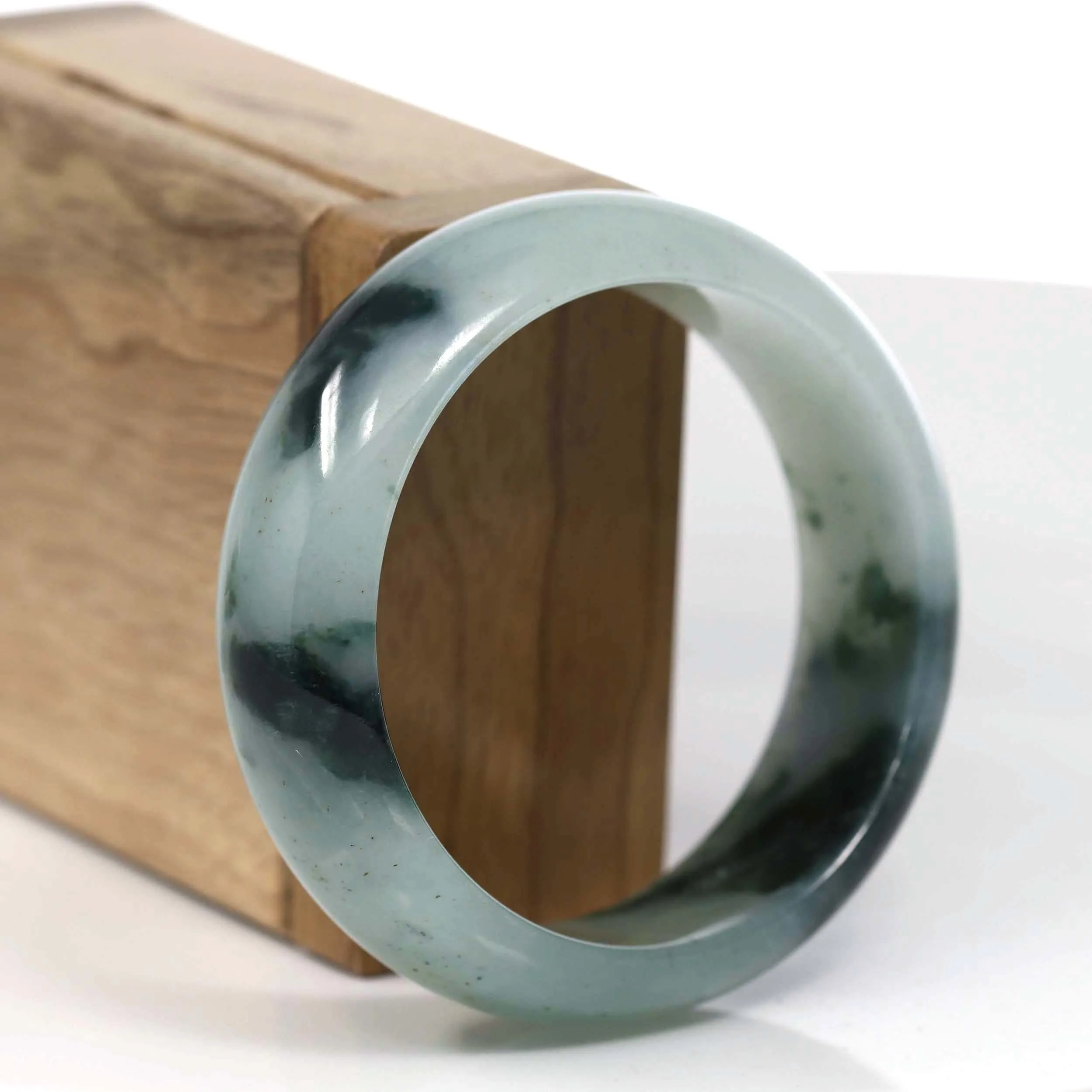 RealJade® Co. Natural Burmese Ice Blue-green Jadeite Jade Bangle Bracelet (56.13mm)#T148