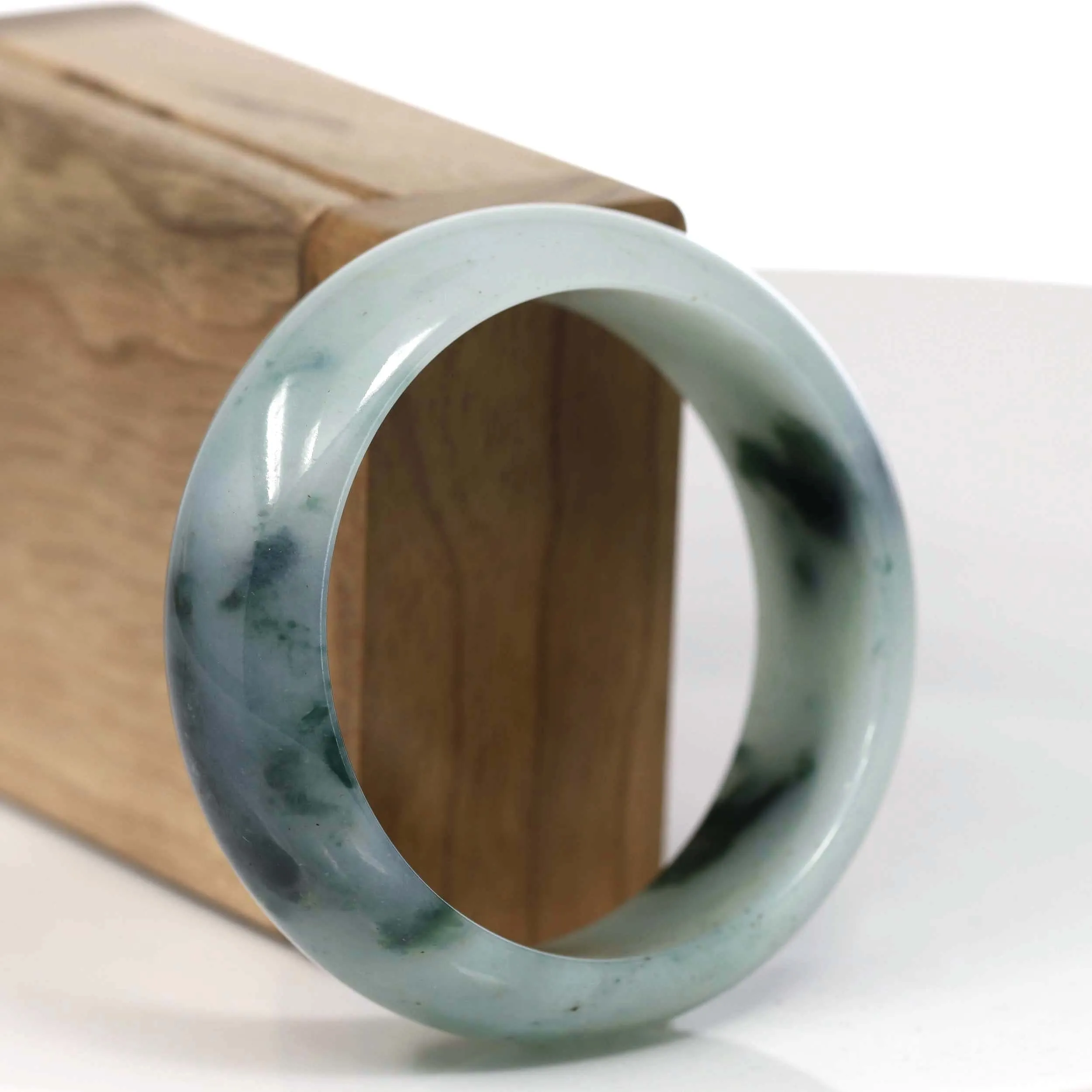 RealJade® Co. Natural Burmese Ice Blue-green Jadeite Jade Bangle Bracelet (56.13mm)#T148