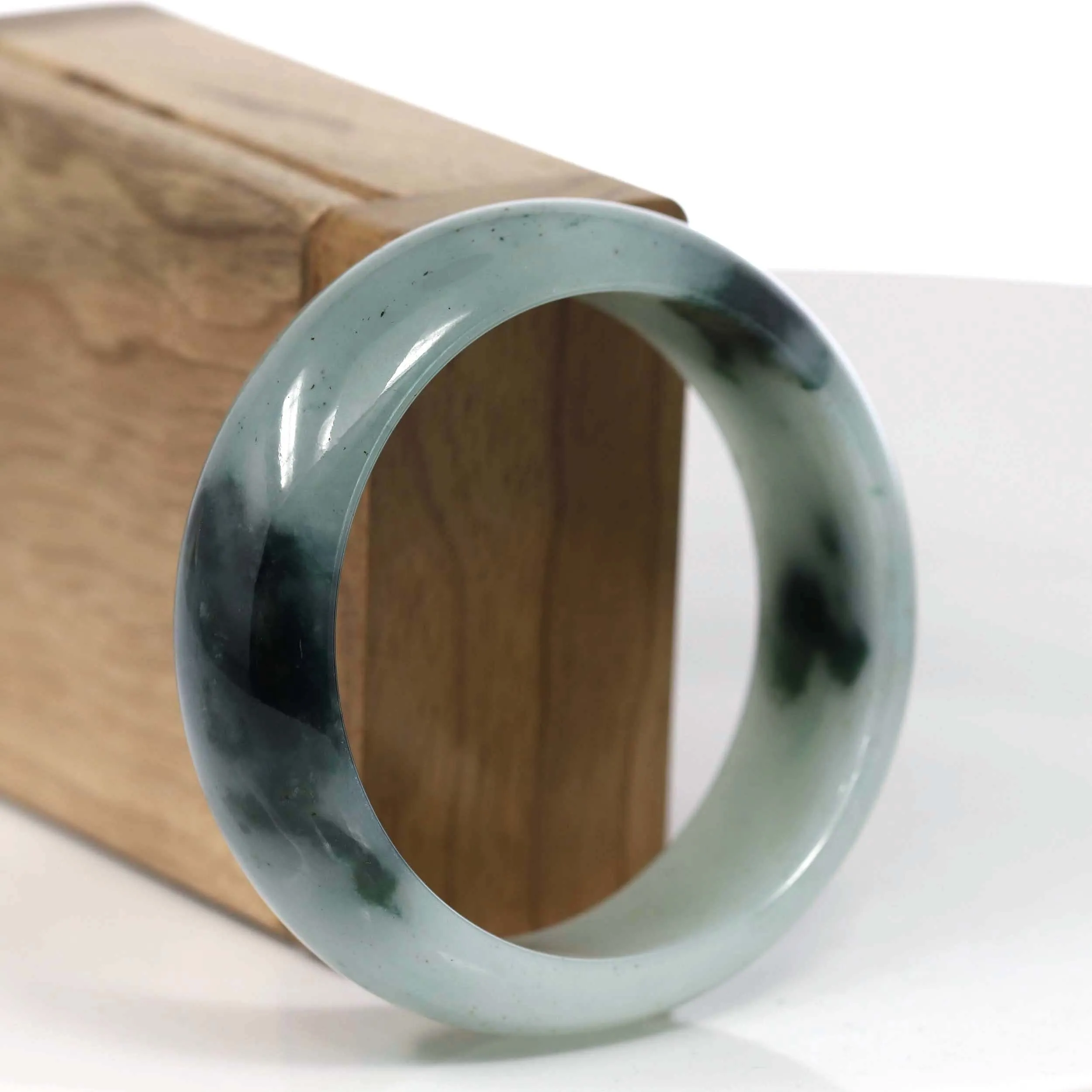 RealJade® Co. Natural Burmese Ice Blue-green Jadeite Jade Bangle Bracelet (56.13mm)#T148