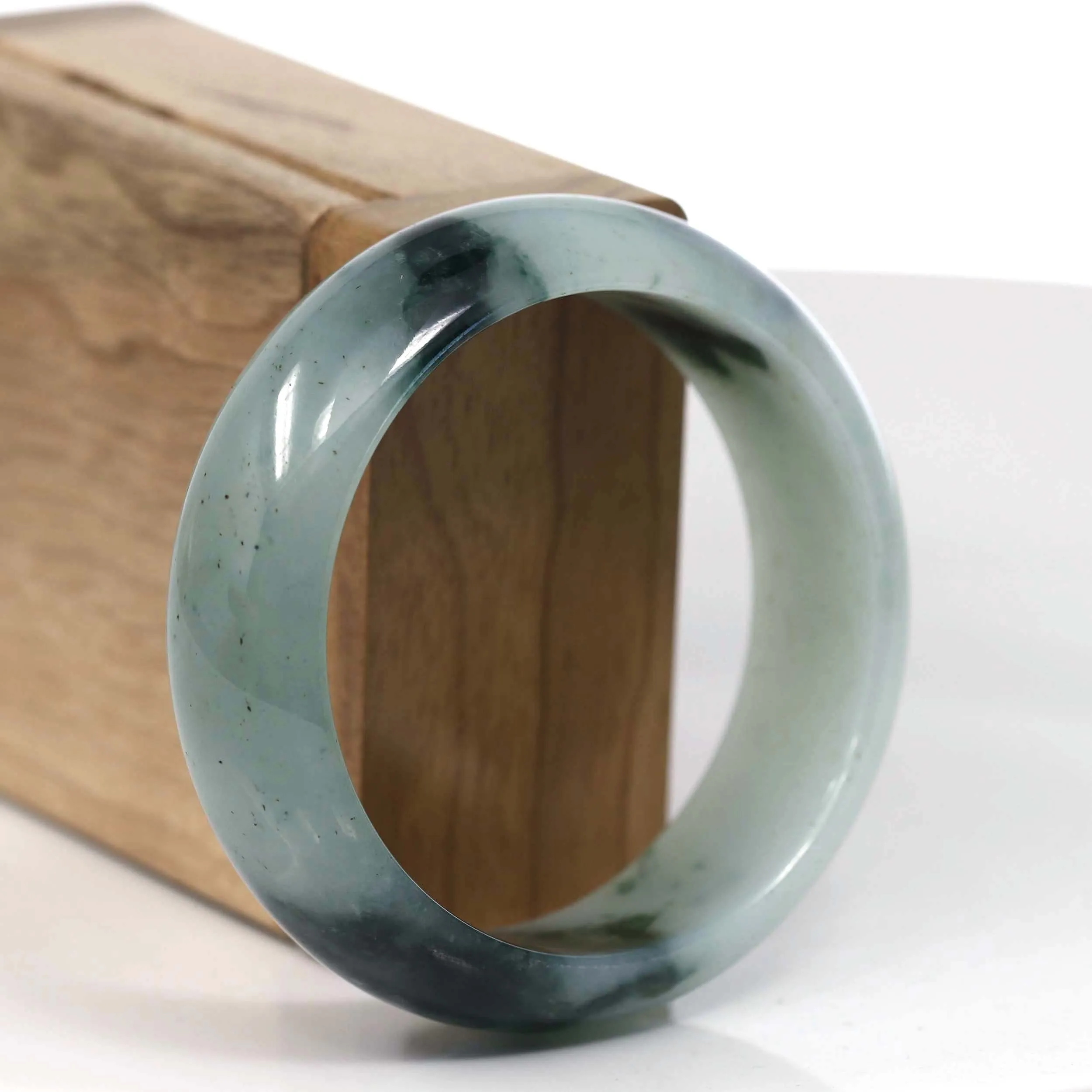 RealJade® Co. Natural Burmese Ice Blue-green Jadeite Jade Bangle Bracelet (56.13mm)#T148