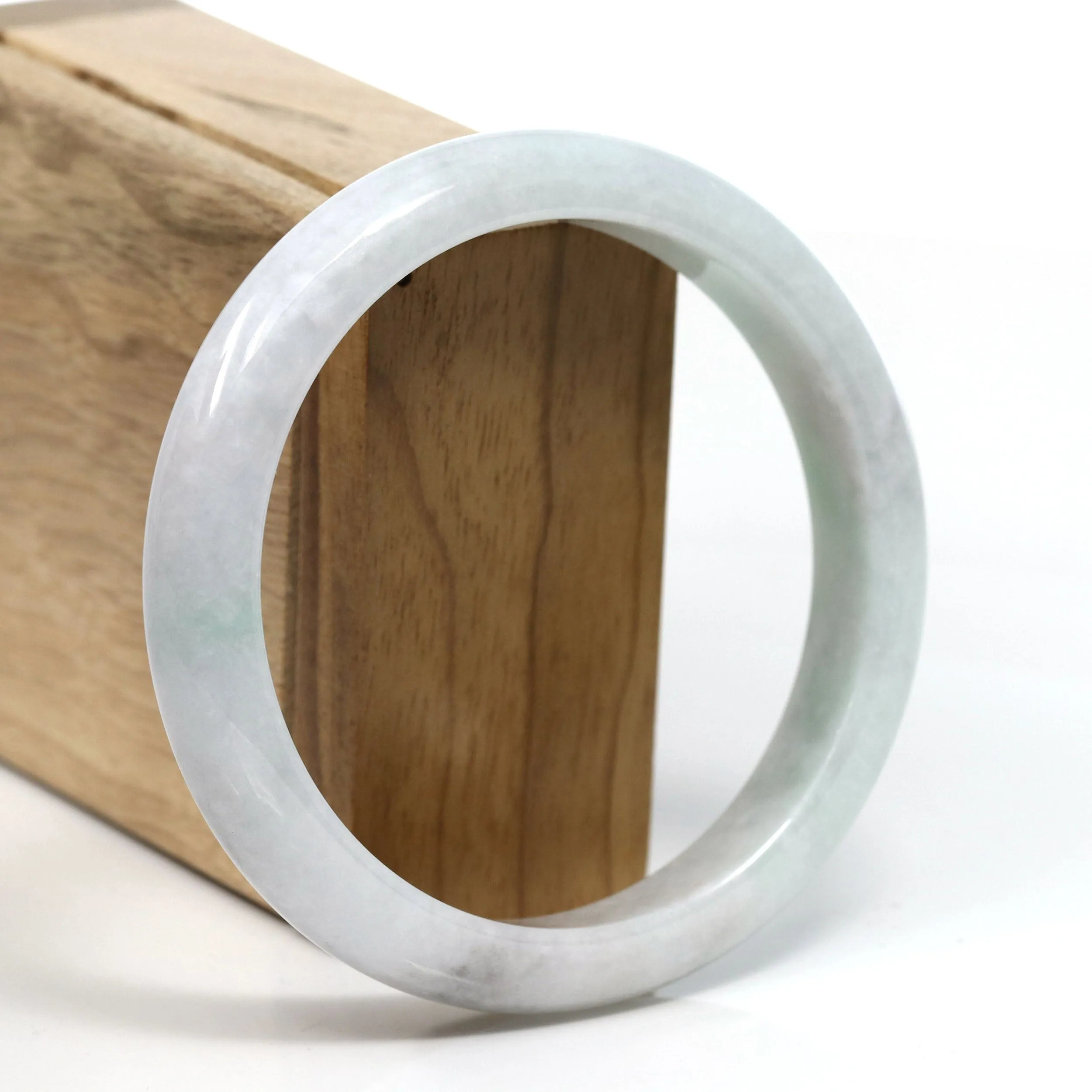 RealJade Co.® "Classic" Genuine Jadeite Jade White-Green Bangle Bracelet (62.65mm) #T249