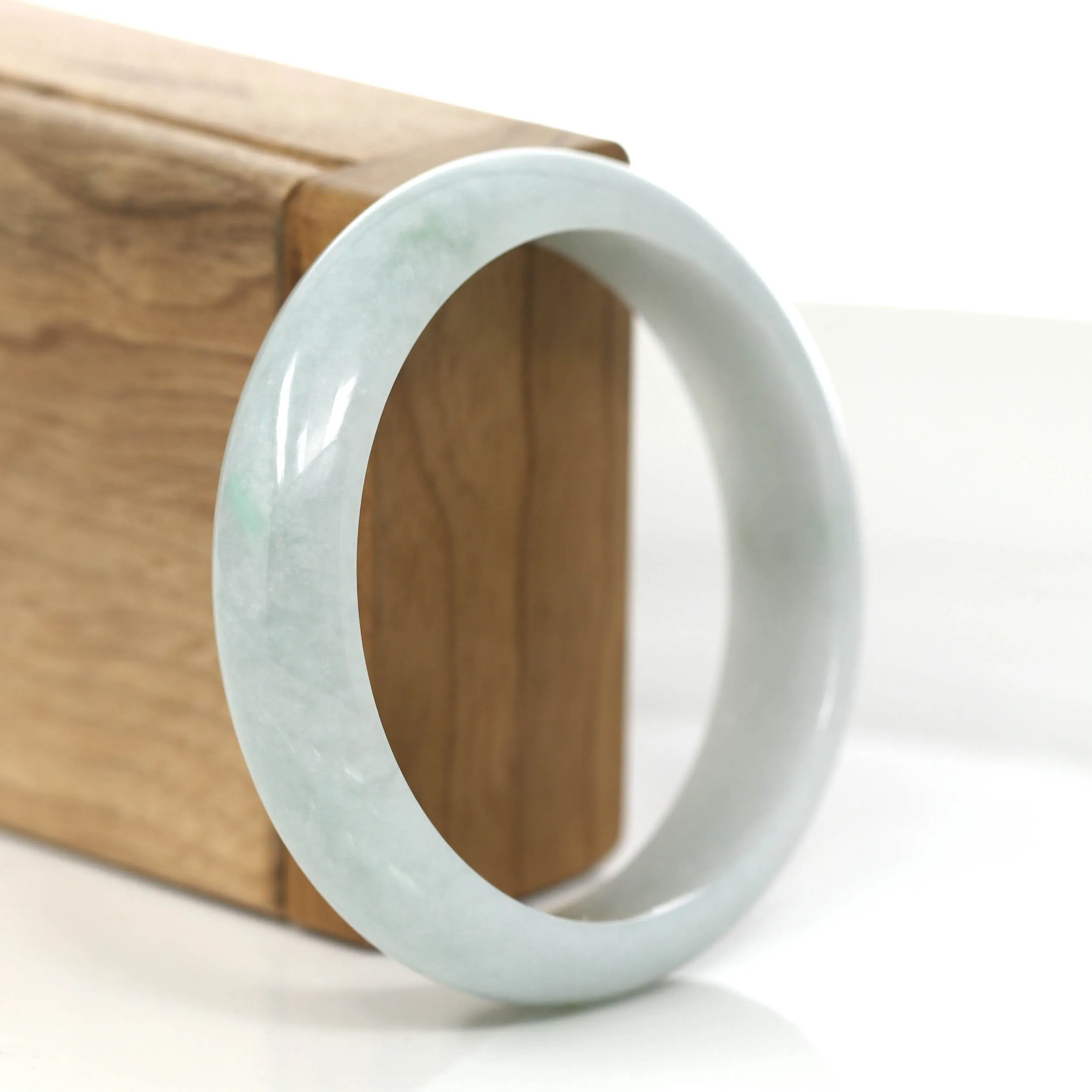 RealJade® Co. "Princess Half Round" Blue-Green Jadeite Jade Bangle (58.16 mm) #857