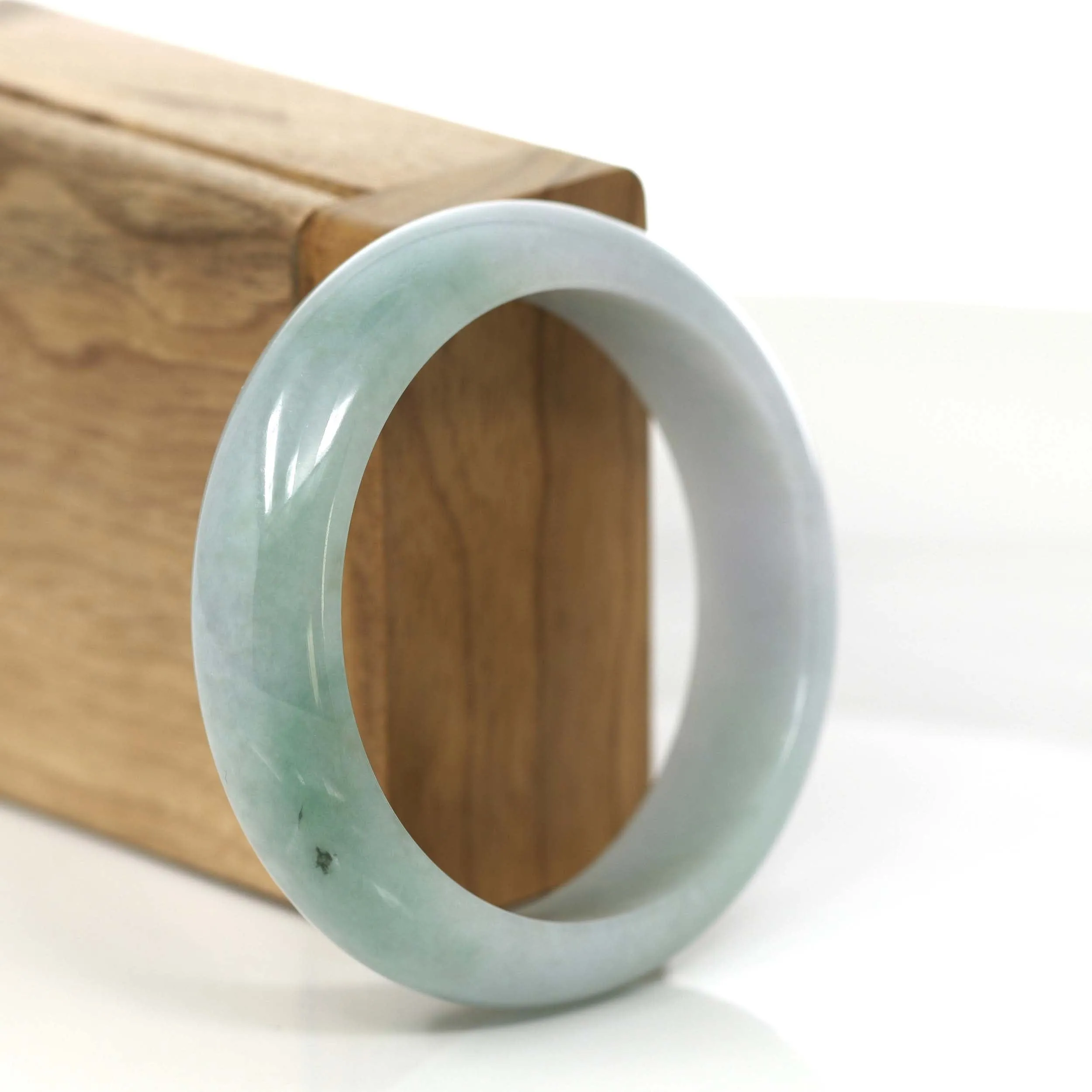 RealJade® Co. "Princess Half Round" Forest Green & Lavender Jadeite Jade Bangle Bracelet (55.24 mm) #766