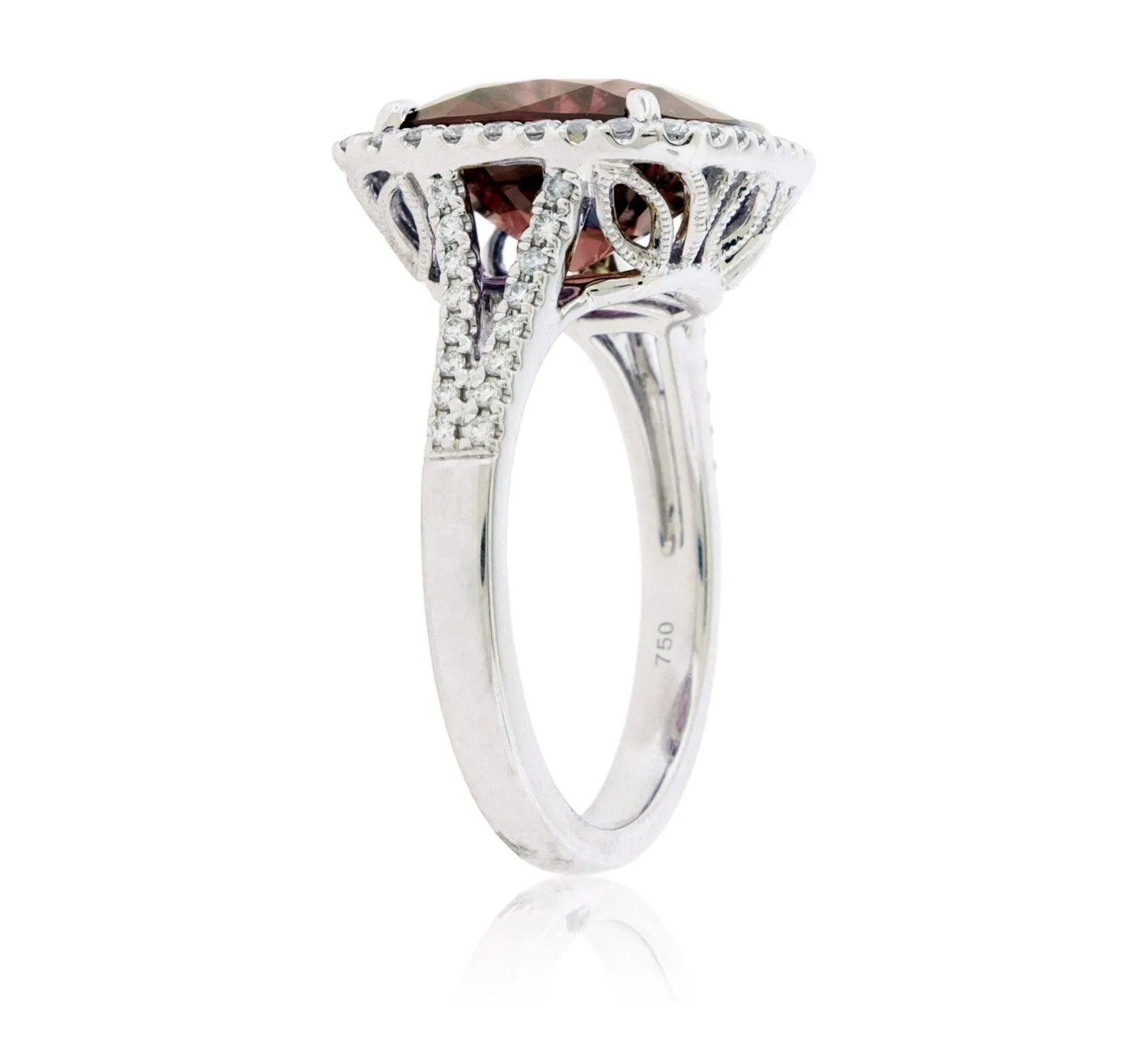 Red Zircon & Diamond Halo Ring