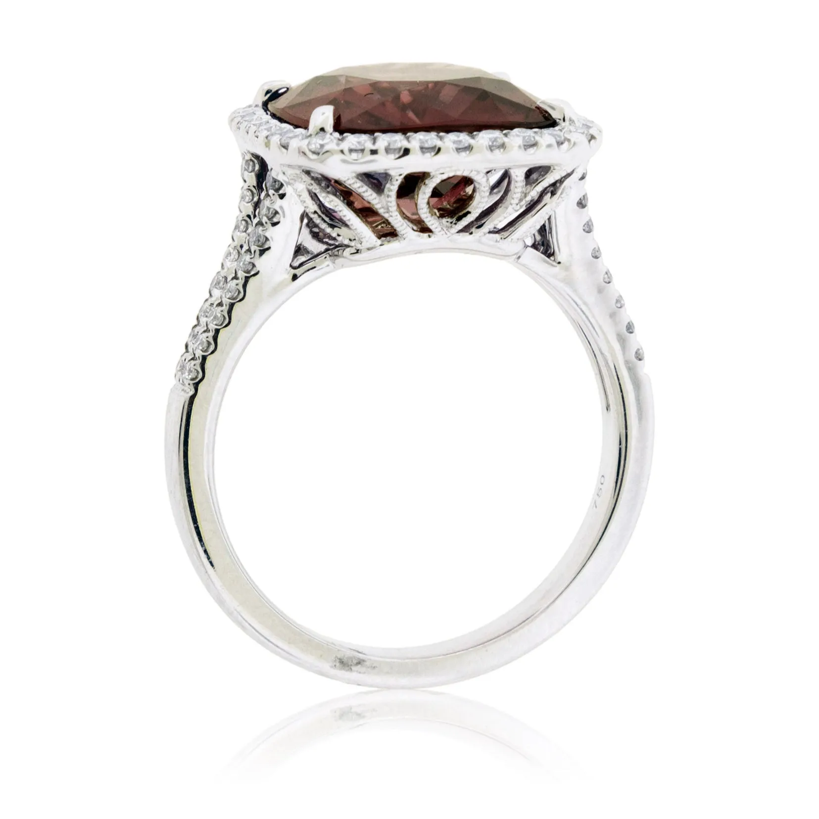 Red Zircon & Diamond Halo Ring