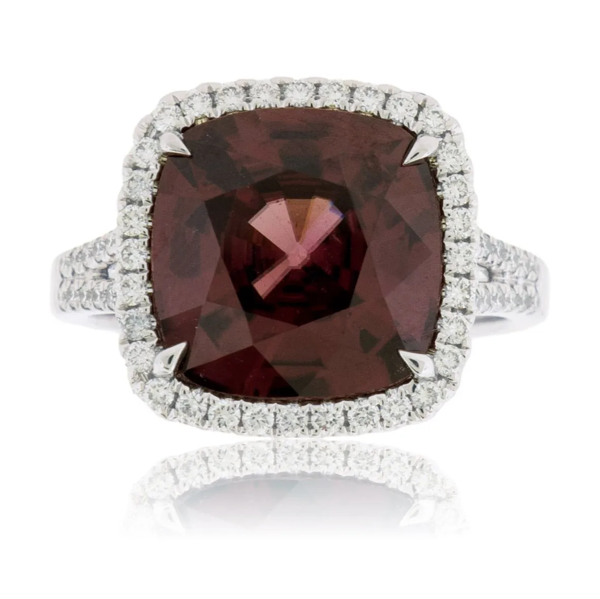 Red Zircon & Diamond Halo Ring