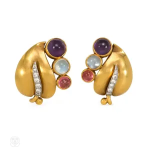 Retro multistone leaf earrings