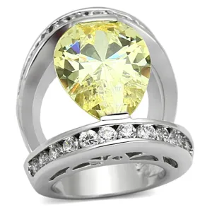 Rhodium Brass Ring with AAA Grade CZ in Citrine Yellow for Women Style LOA925
