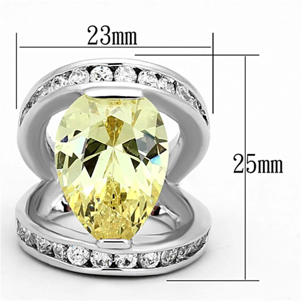 Rhodium Brass Ring with AAA Grade CZ in Citrine Yellow for Women Style LOA925