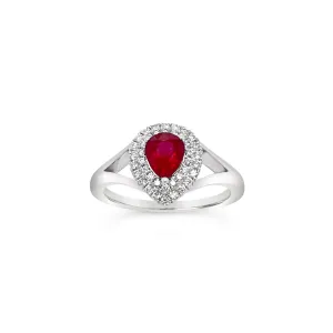 Ruby & Diamond Halo Split-Shank Ring