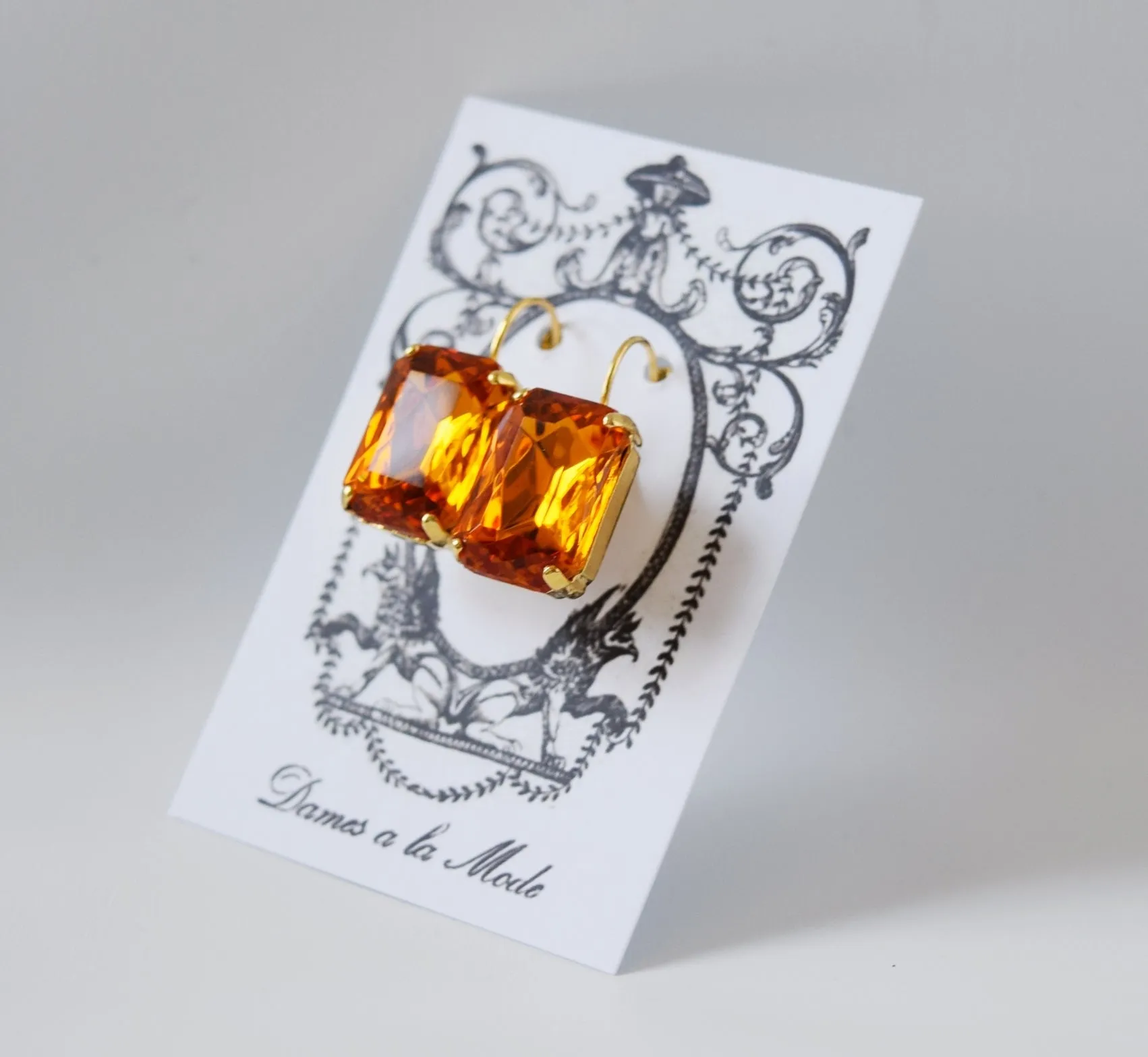 SALE! Orange Topaz Crystal Earrings - Large Octagon
