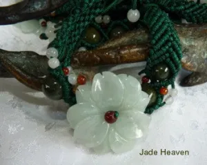 Sale-Premium Burmese  Jadeite Jade "Chrysanthemum" Carved Flower Adjustable Bracelet (JHBrac-8)