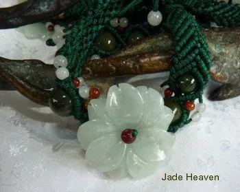 Sale-Premium Burmese  Jadeite Jade "Chrysanthemum" Carved Flower Adjustable Bracelet (JHBrac-8)