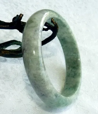 Sale-"Peppery" Deep Green Veins Burmese Jadeite Grade A Bangle 59mm   Certificate (749)