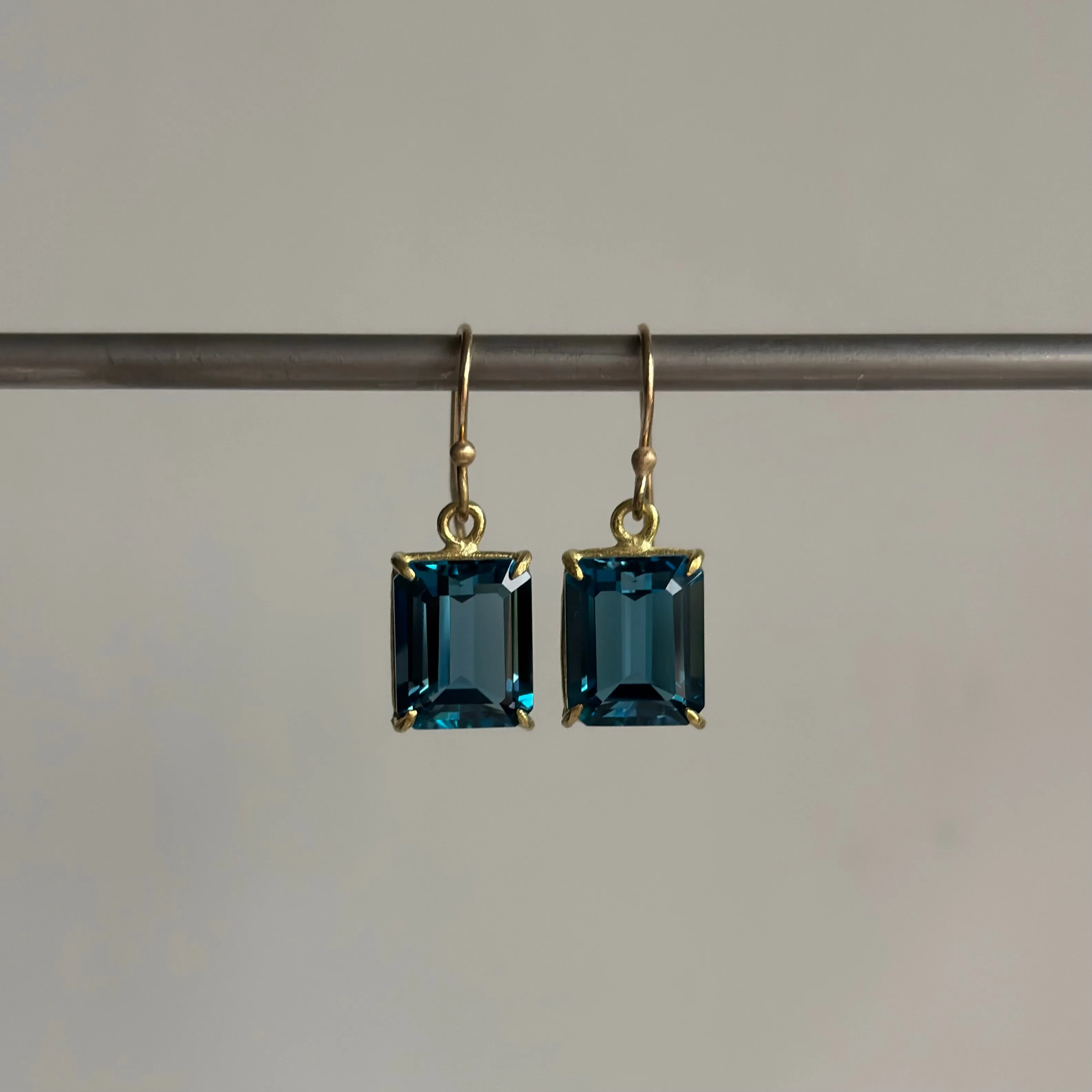 Small Emerald Cut London Blue Topaz Earrings