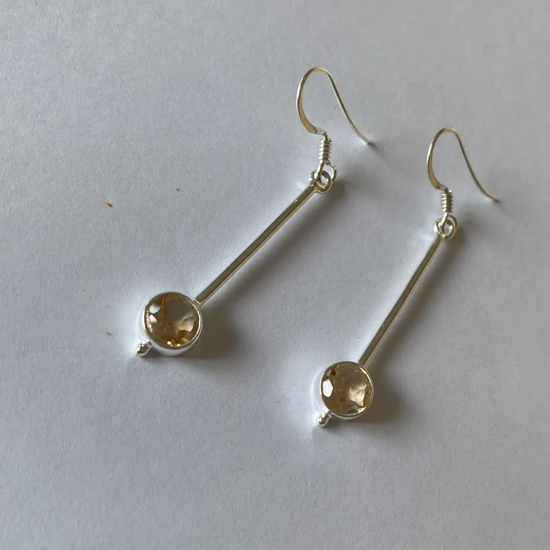 Solid Silver Citrine Long Drop Faceted Earrings