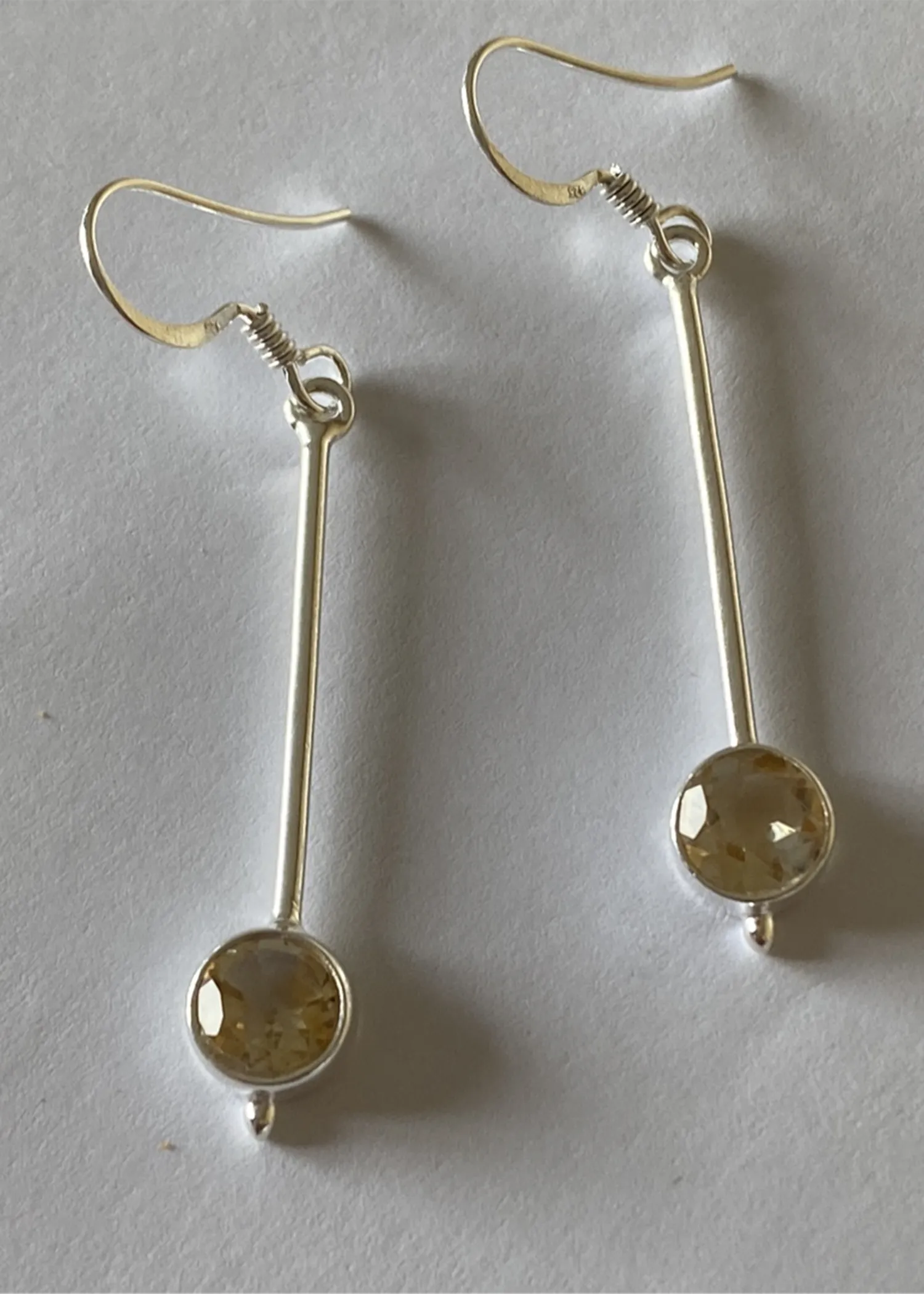 Solid Silver Citrine Long Drop Faceted Earrings