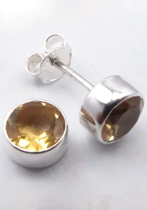 Solid Silver Citrine Round Stud Earrings