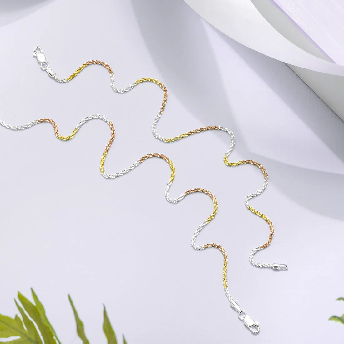 Sparkling Triple Tone 925 Sterling Silver Chain Anklets