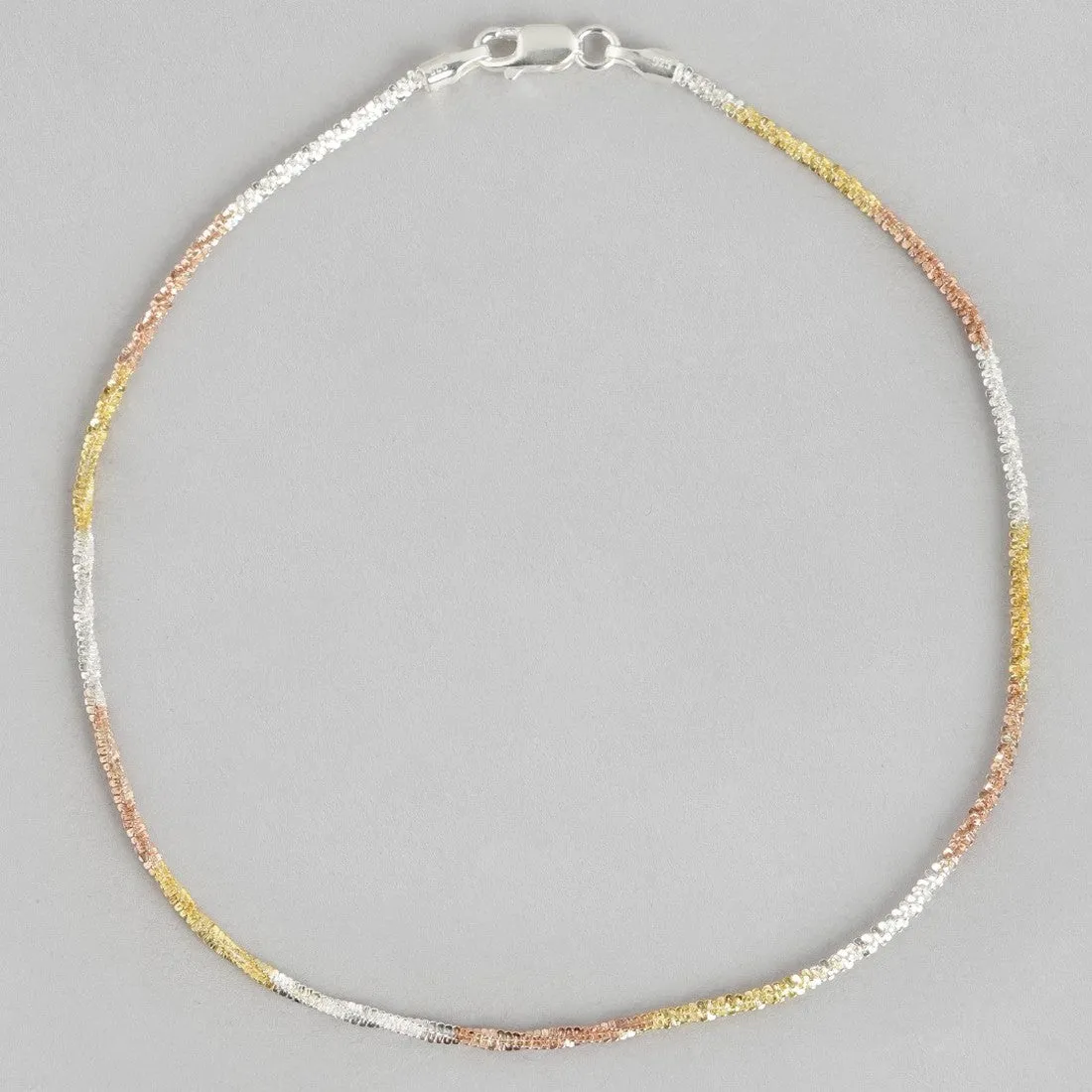Sparkling Triple Tone 925 Sterling Silver Chain Anklets