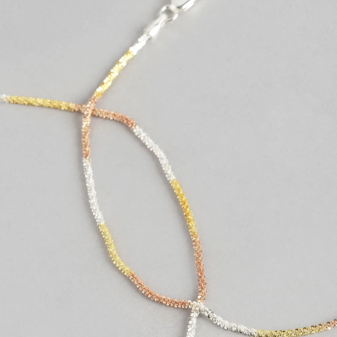Sparkling Triple Tone 925 Sterling Silver Chain Anklets