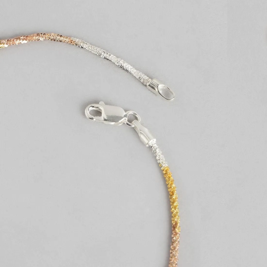 Sparkling Triple Tone 925 Sterling Silver Chain Anklets