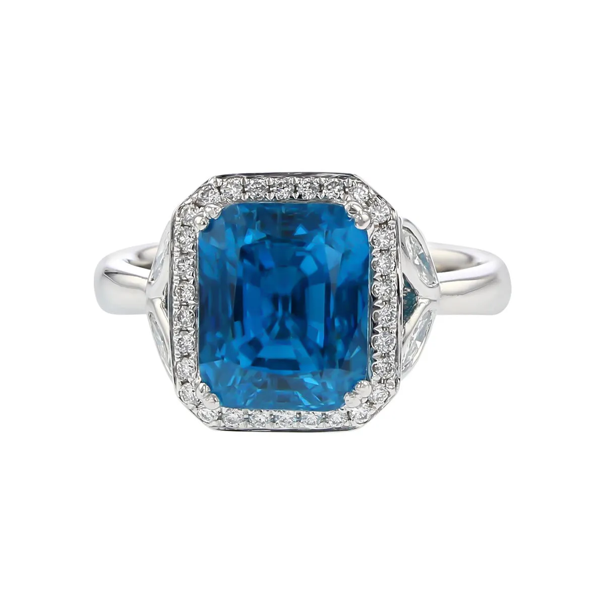 Sparks Creations Blue Zircon and Diamond Halo Ring