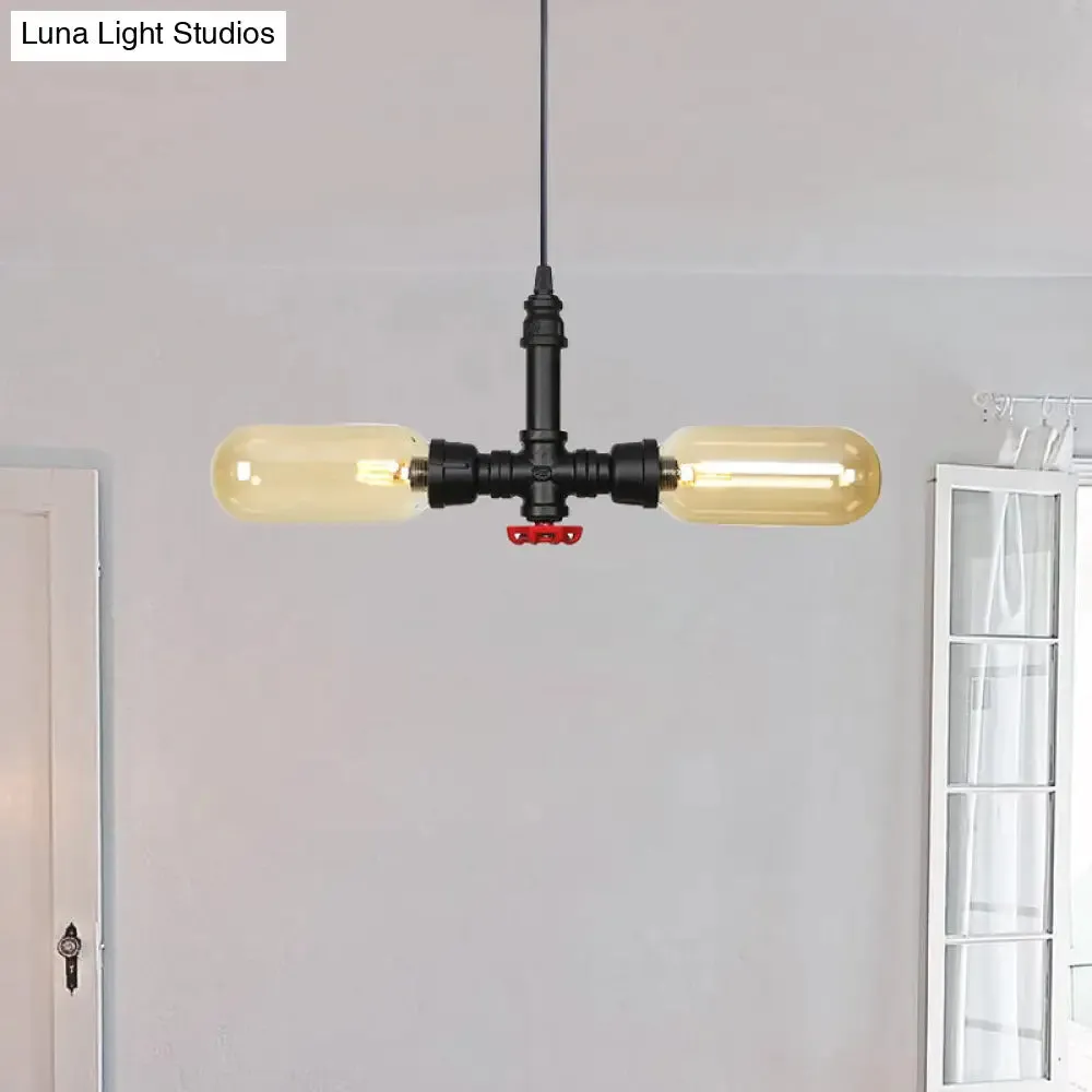 Stella - Amber Glass Black Suspension Light Pill Capsule 2-Light Industrial LED