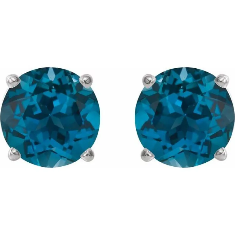 Sterling Silver 6 mm Natural London Blue Topaz Stud Earrings