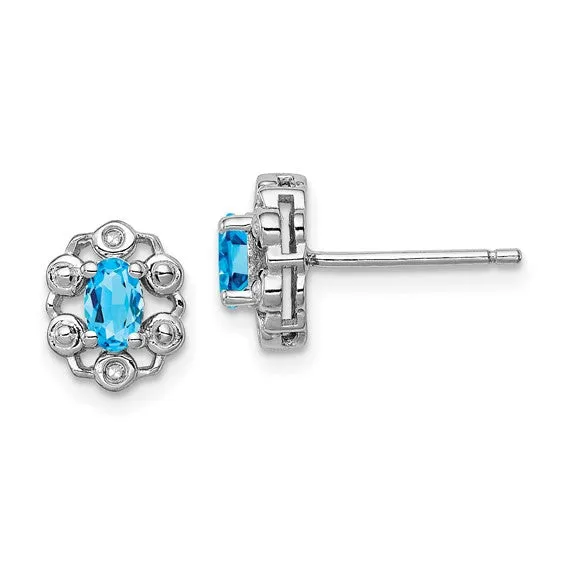 Sterling Silver Oval Gemstone & Diamond Earrings