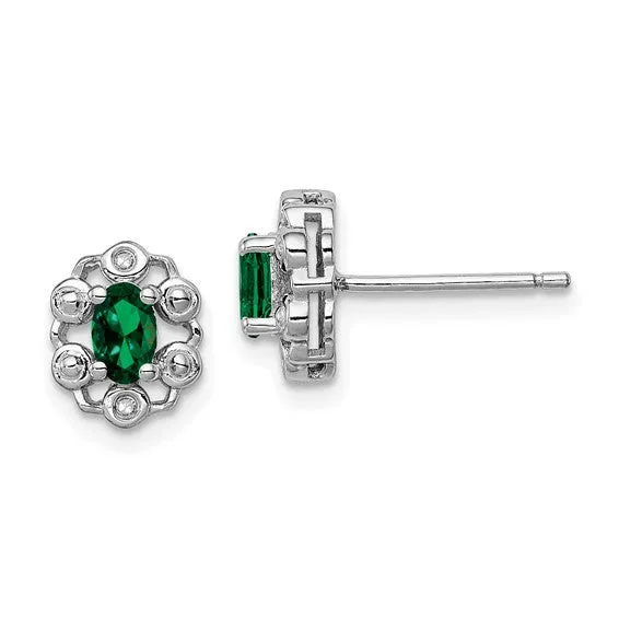 Sterling Silver Oval Gemstone & Diamond Earrings