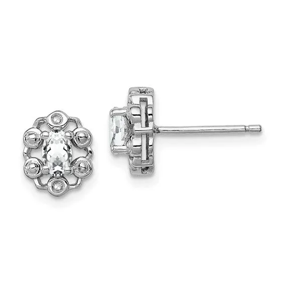 Sterling Silver Oval Gemstone & Diamond Earrings