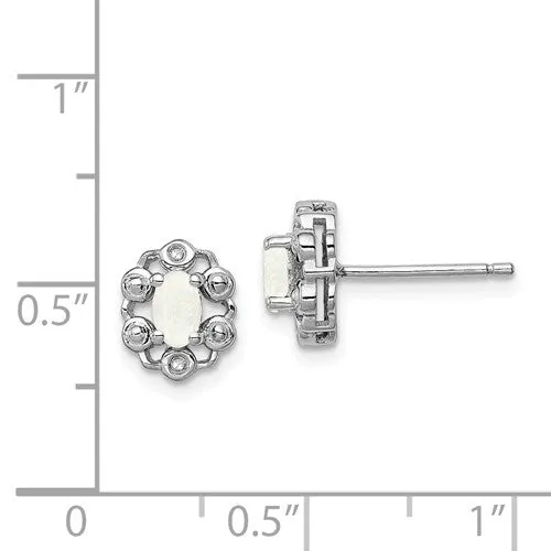 Sterling Silver Oval Gemstone & Diamond Earrings