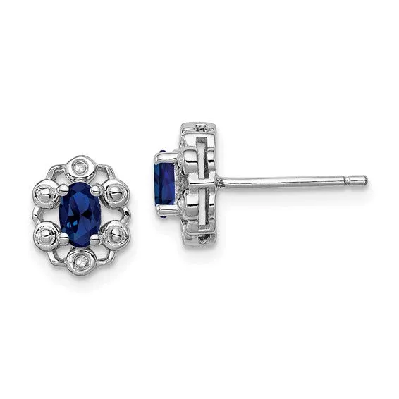 Sterling Silver Oval Gemstone & Diamond Earrings