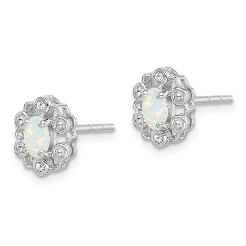 Sterling Silver Oval Gemstone & Diamond Earrings