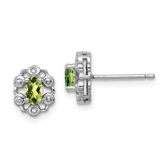 Sterling Silver Oval Gemstone & Diamond Earrings