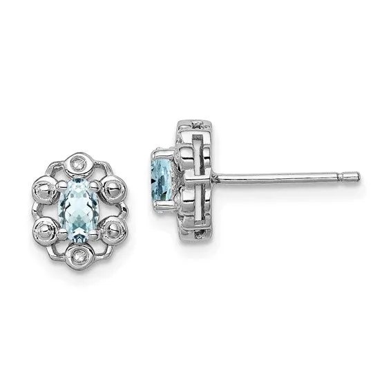Sterling Silver Oval Gemstone & Diamond Earrings