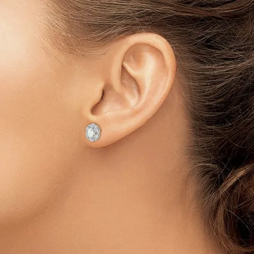 Sterling Silver Oval Gemstone & Diamond Earrings