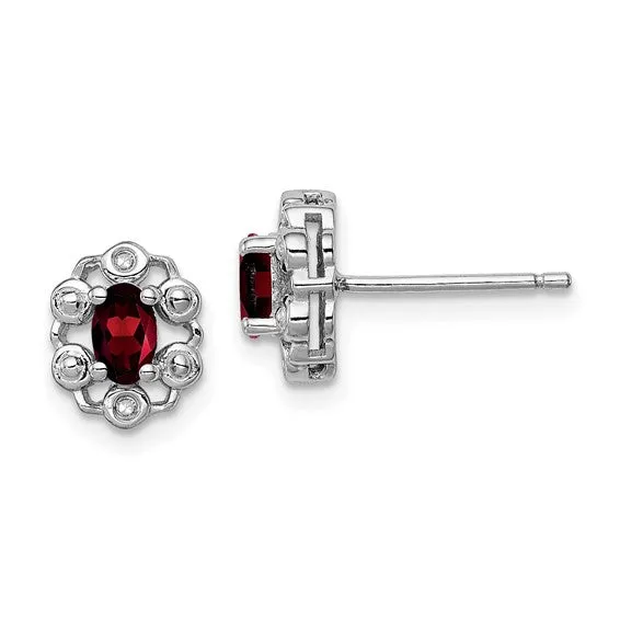 Sterling Silver Oval Gemstone & Diamond Earrings
