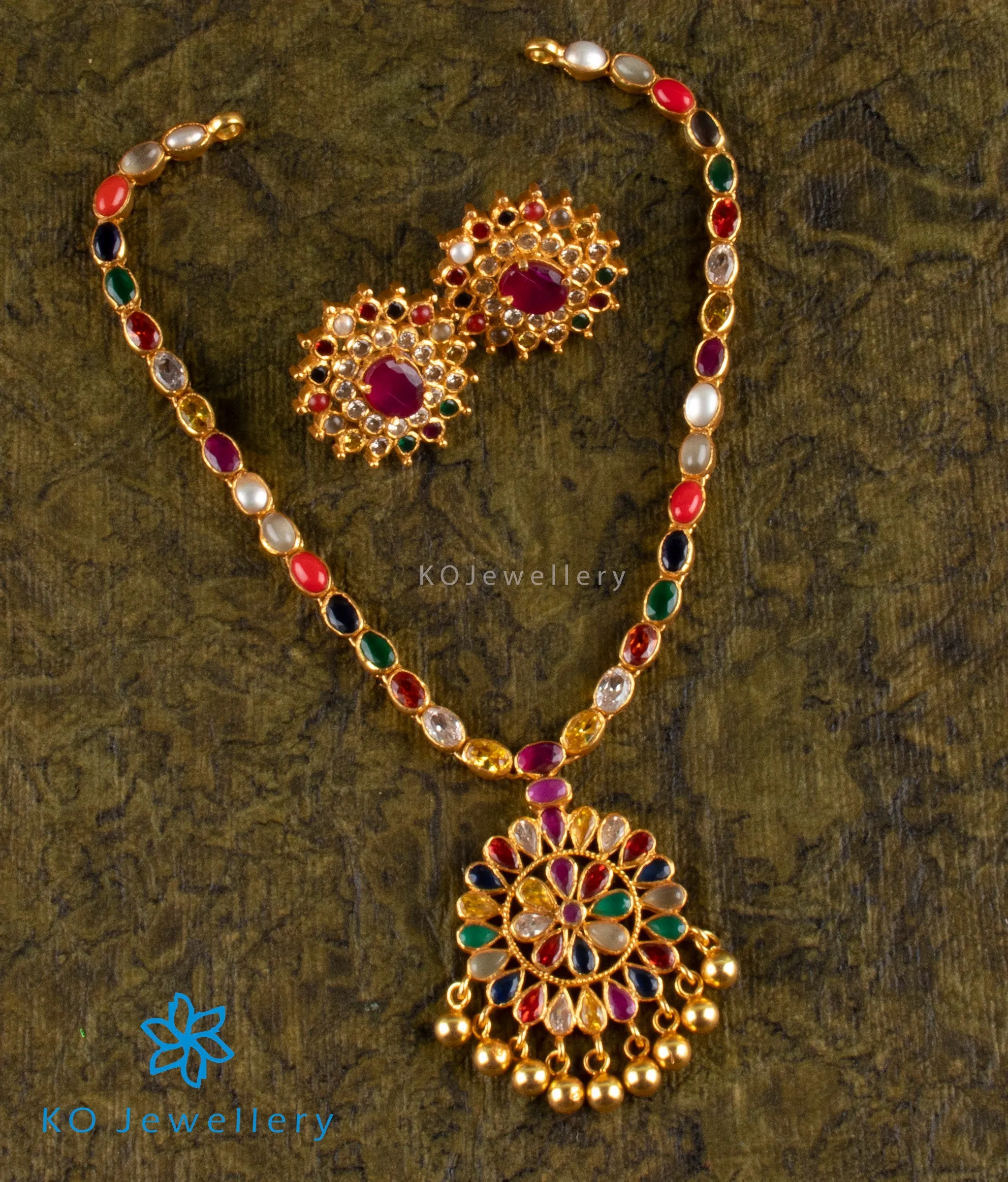 The Nimisha Silver Navratna Necklace