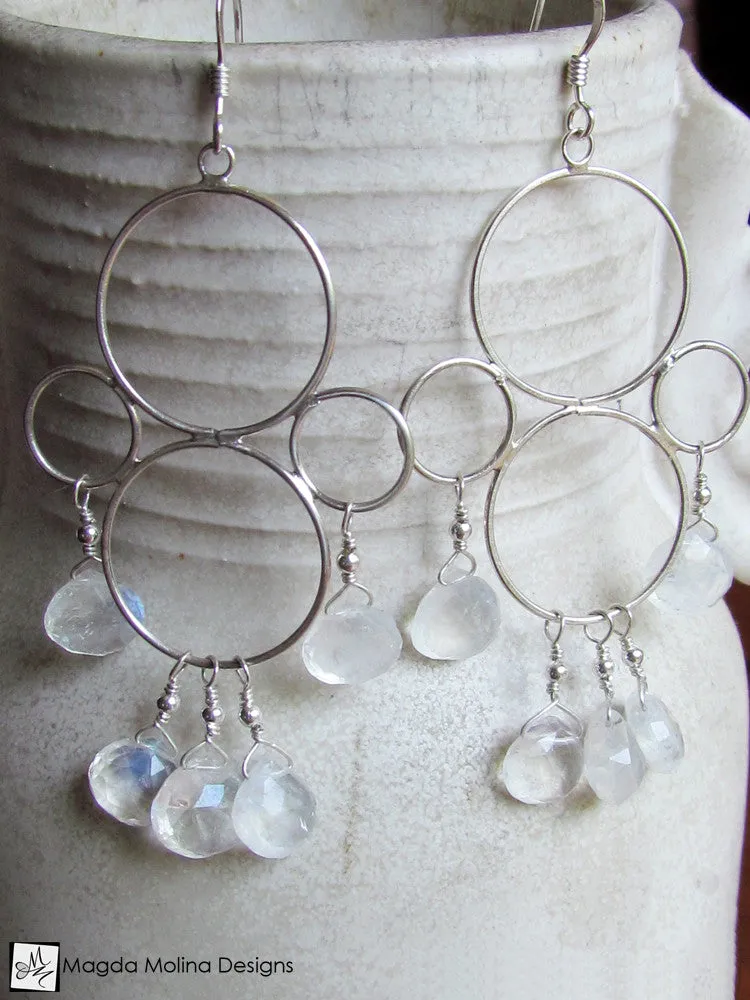 The Silver Bubbles And Moonstone Chandelier Earrings
