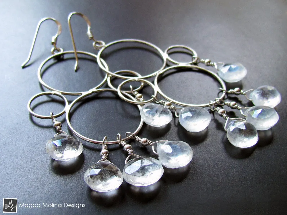 The Silver Bubbles And Moonstone Chandelier Earrings