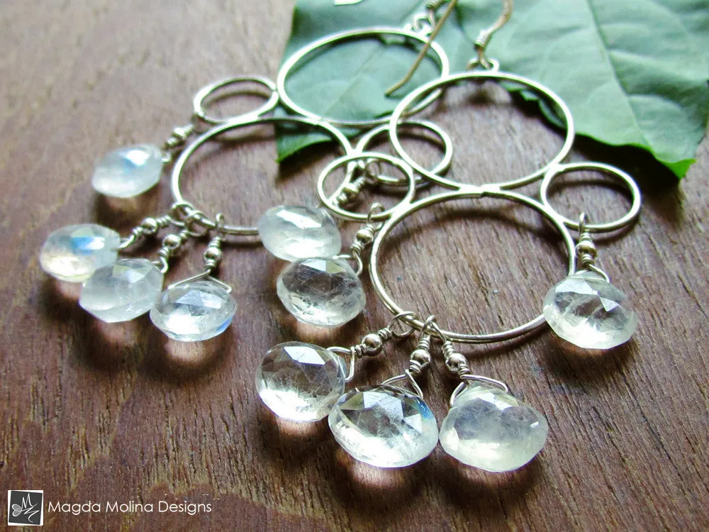 The Silver Bubbles And Moonstone Chandelier Earrings