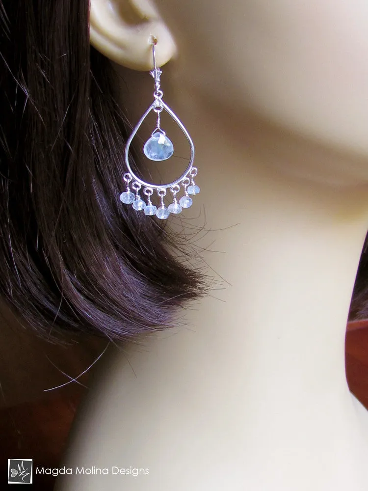 The Silver Teardrops And Faceted Moonstone Chandelier Earrings