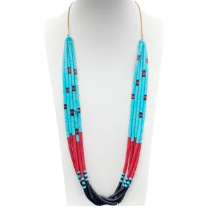 Turquoise, Coral and Black Jet Heishi Necklace
