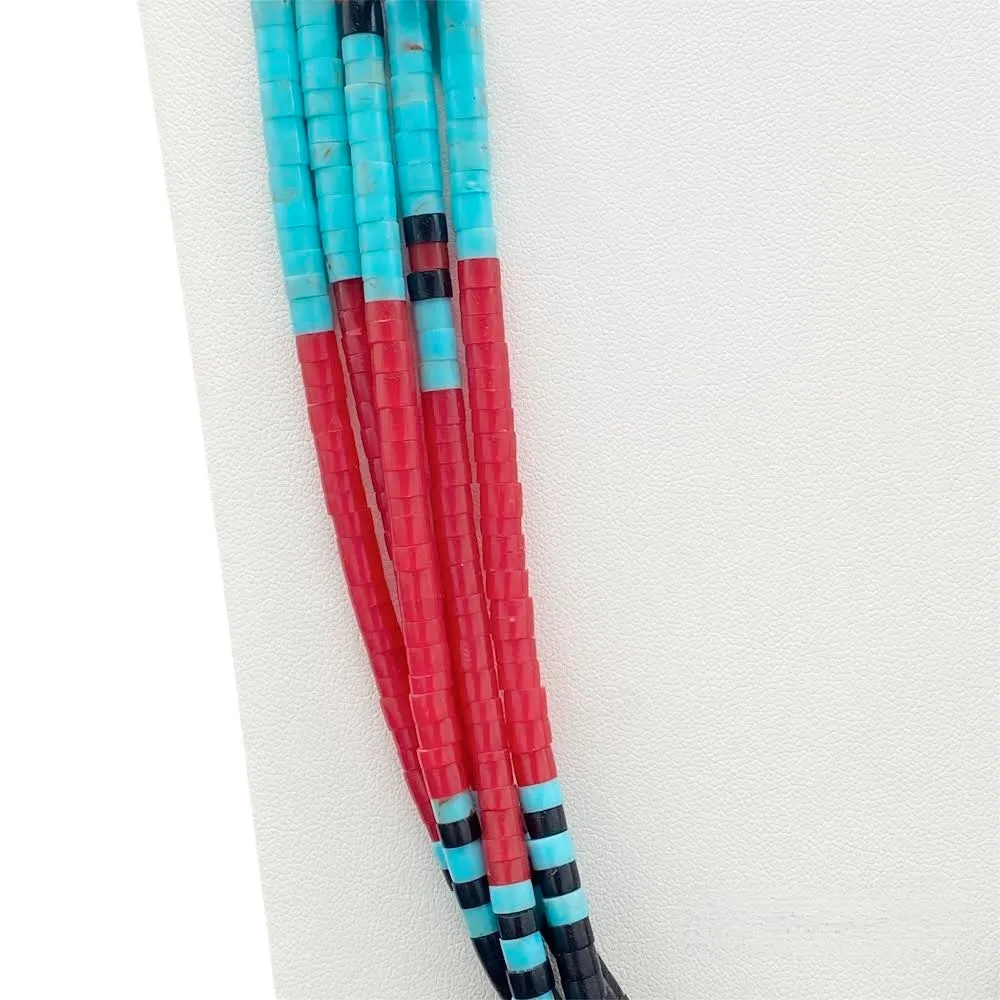 Turquoise, Coral and Black Jet Heishi Necklace