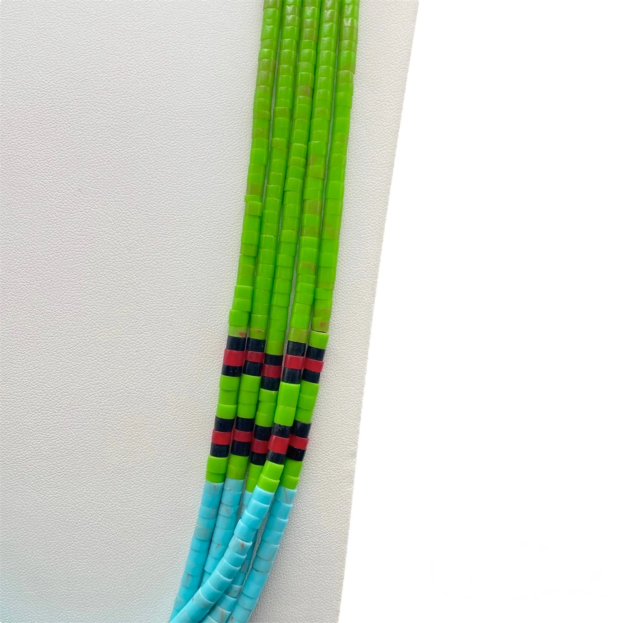 Turquoise, Gaspeite, Black Onyx, and Coral Heishi Five Strand Necklace