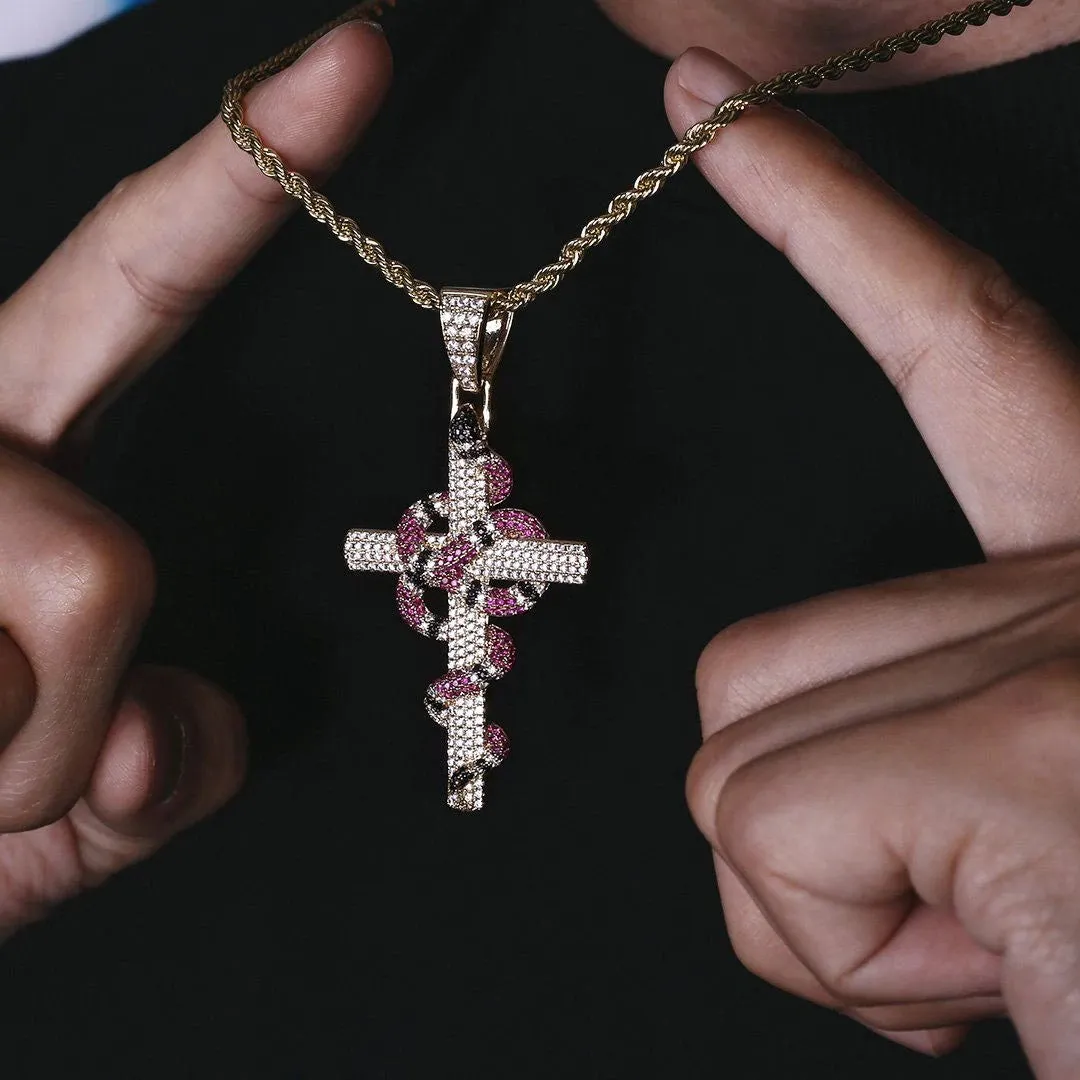 Twisted Coral Snake Cross Pendant